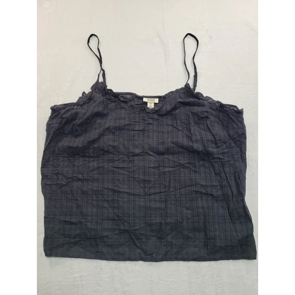 NWT ana Camisole Top Womens XXL black Plaid Ruffle Trim Cotton Rayon Tank Y2K